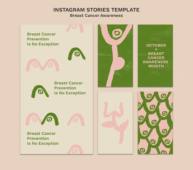 Breast cancer awareness month instagram stories collection with abstract female figures