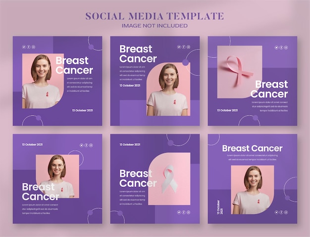 Breast cancer awareness month social media banner en instagram postsjabloon
