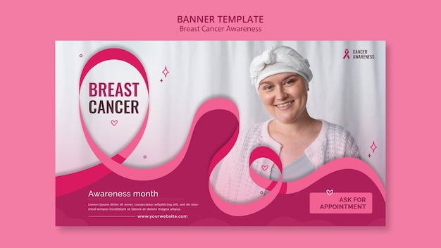 breast cancer banner template with pink ribbon