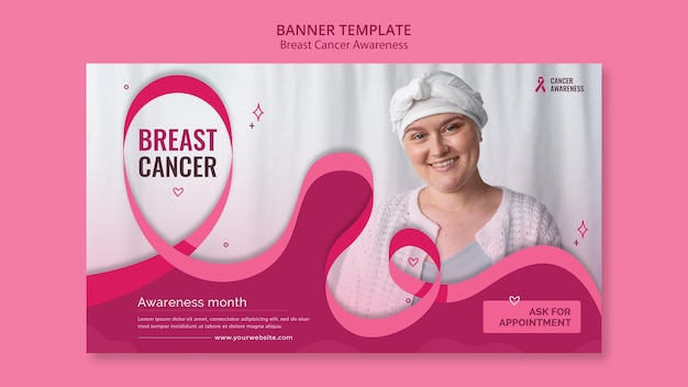 PSD breast cancer banner template with pink ribbon