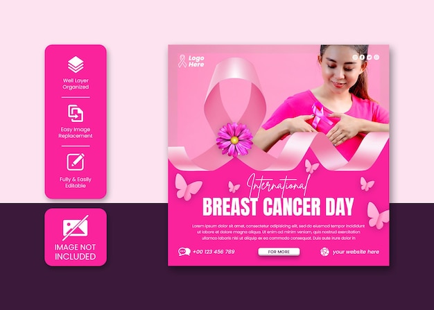 Breast cancer day Instagram post or social media banner template