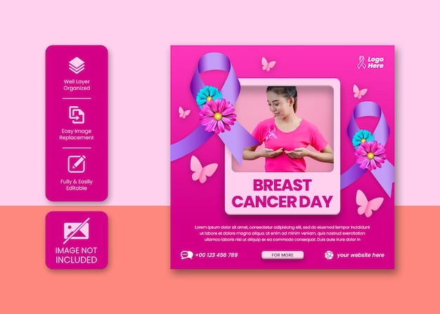 Breast cancer day Instagram post or social media banner template