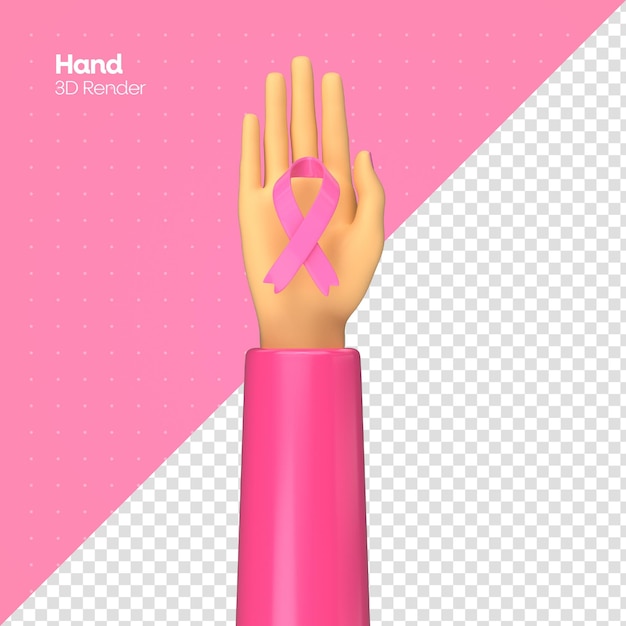 Breast cancer pink october hand 3d render