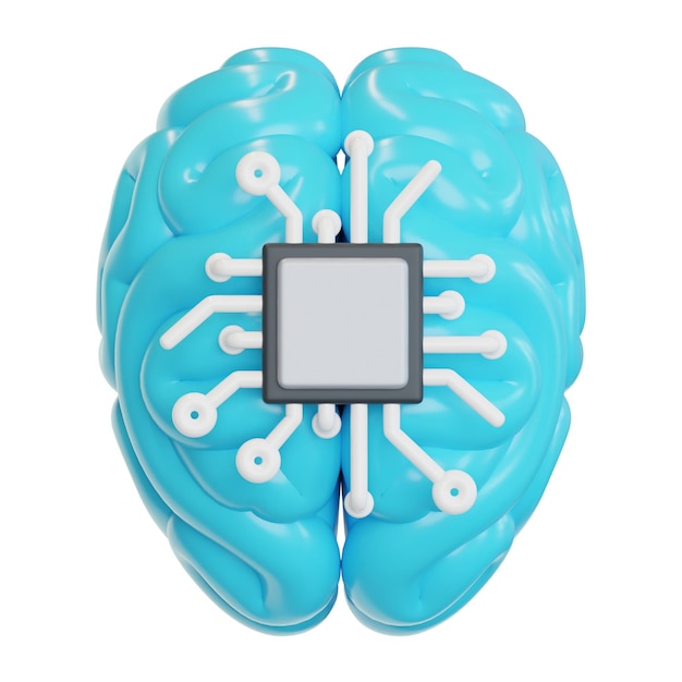 Brein met kunstmatige intelligentie chip 3D-icoon