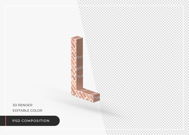 PSD brick effect alphabet isolated 3d rendering