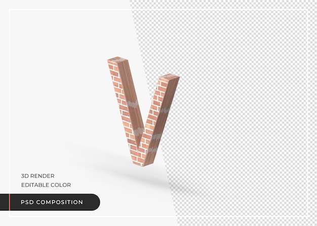 Brick effect alphabet isolated 3d rendering