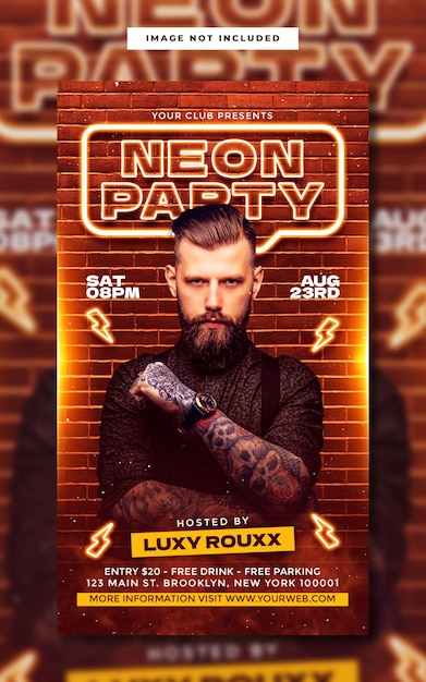PSD brick neon party flyer instagram story template