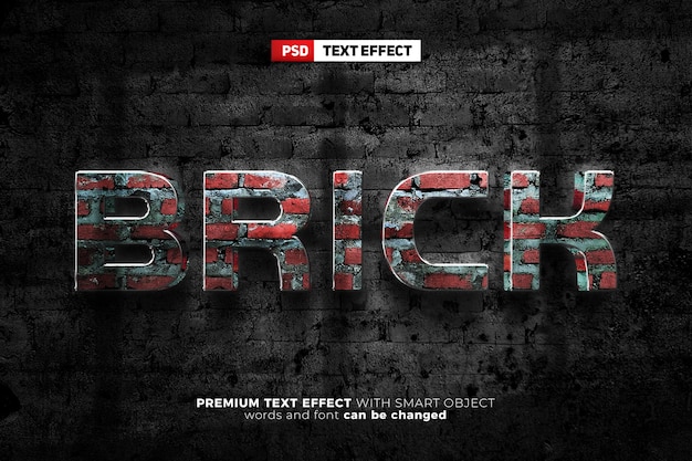 PSD brick wall 3d text effect style mockup