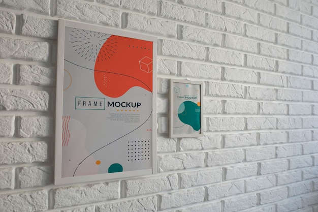 PSD mockup di interior design con telaio in mattoni