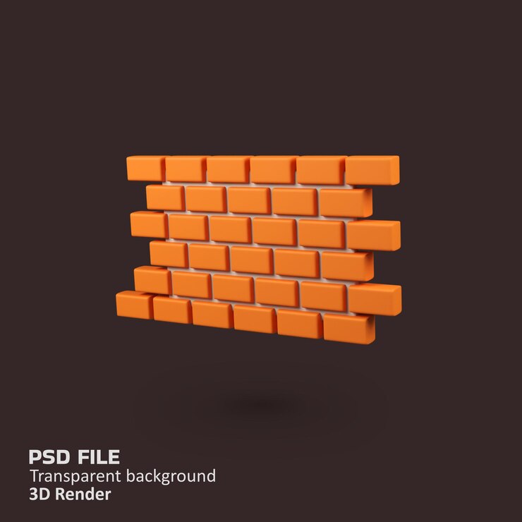 PSD brick wall isolated 3d render icon illustration