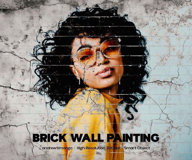 PSD brick wall painting photo effect