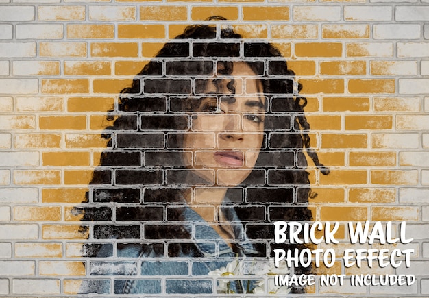 PSD brick wall photo effect mockup