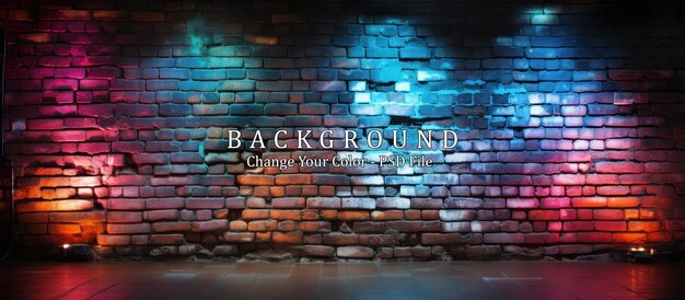 PSD brick wall with red and blue neon lights