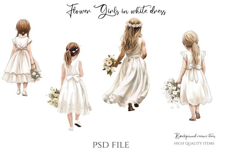 PSD bride and groom flower girl clipart for designing