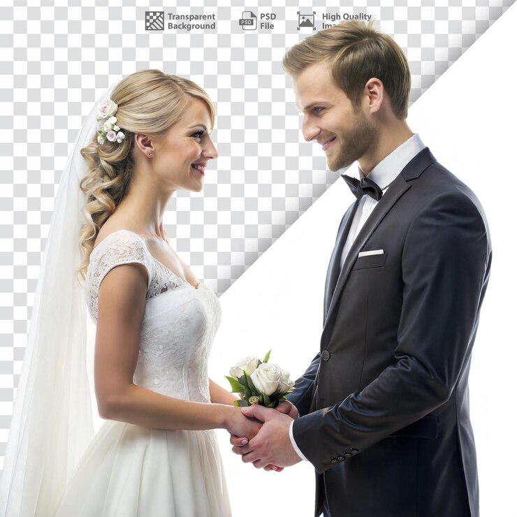 PSD bride and groom holding hands