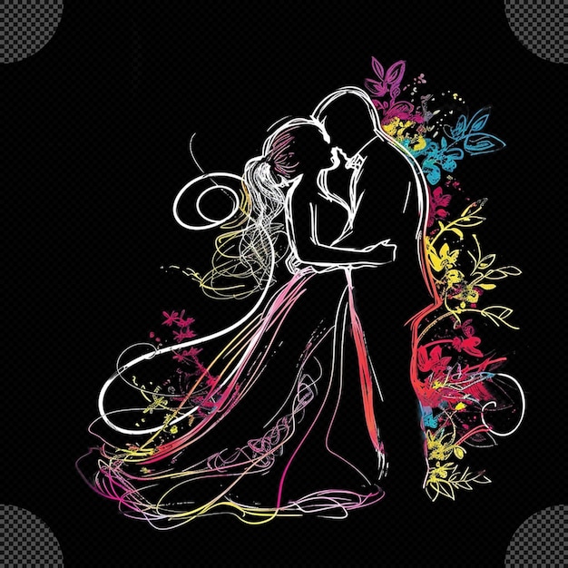 PSD bride groom illustration weeding invitation card design scribble effect