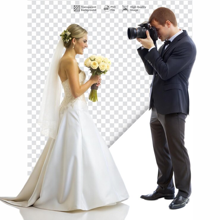 PSD bride and groom posing for wedding photos