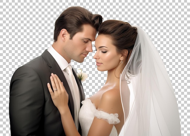 Bride and groom wedding pose isolated on transparent background