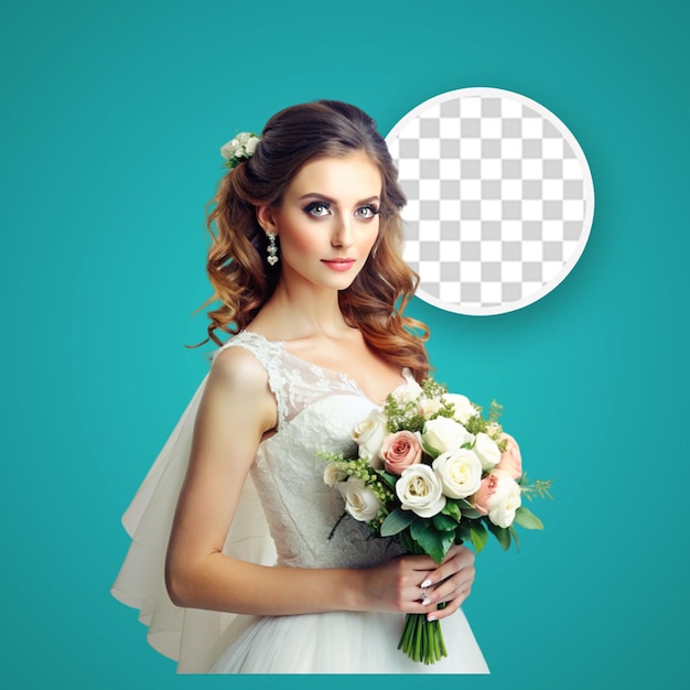 PSD bride with bouquet of flowers