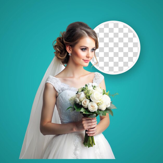 PSD bride with bouquet of flowers