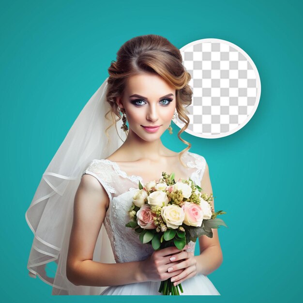 PSD bride with bouquet of flowers