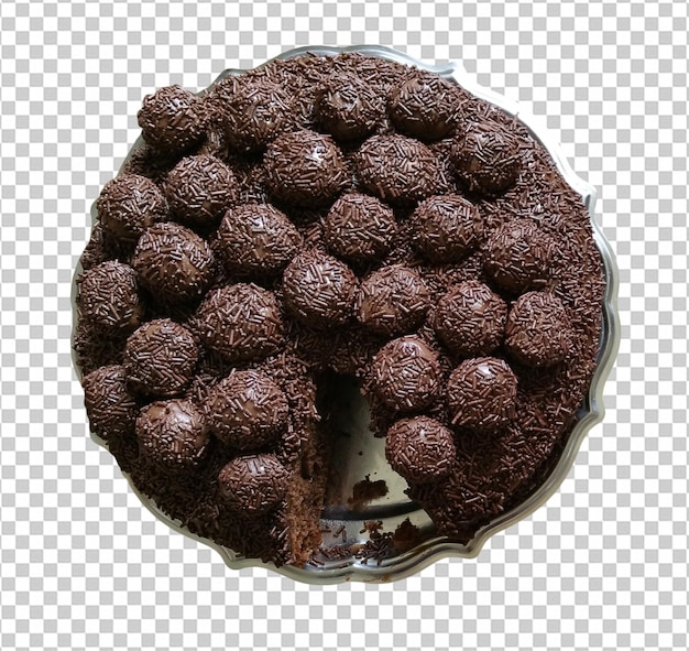 PSD brigadeiro cake traditional brazilian sweet isolated on wooden backgroundcopy space