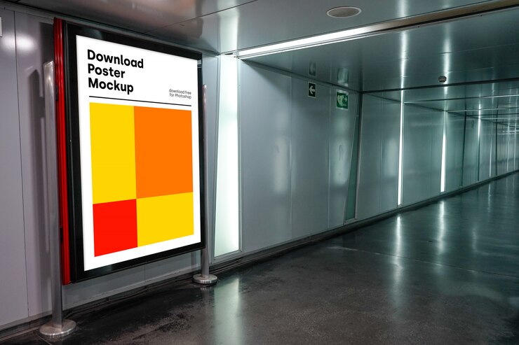 PSD bright billboard mockup in underground