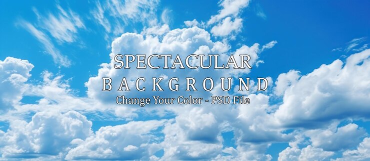 PSD bright blue sky with fluffy white clouds and beautiful daylight illuminating the nature scene ideal for scenic outdoor or inspirational themes in photography projects