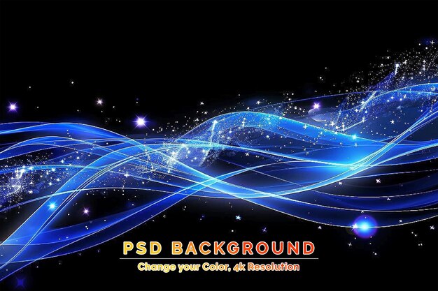 PSD bright blue soft speed light waves over black background