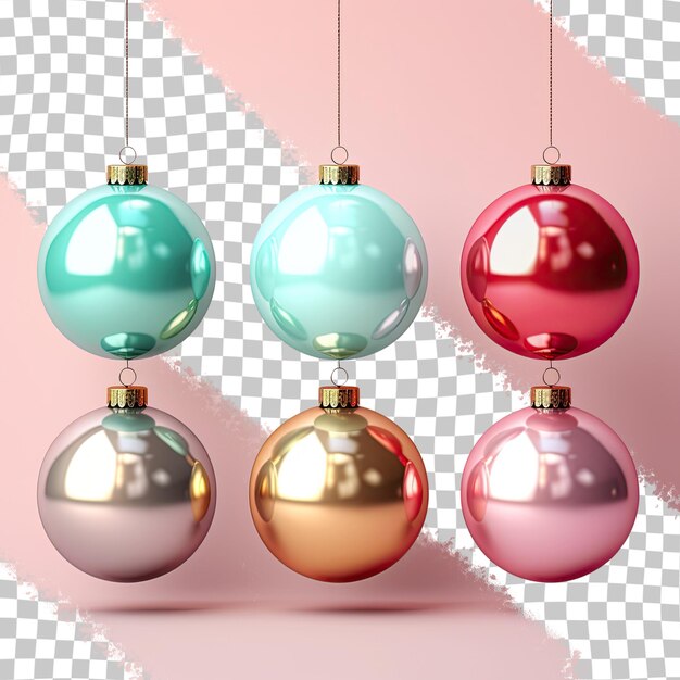 PSD bright colored photorealistic christmas balls isolated on a transparent background