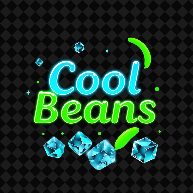 PSD bright cool beans text glows in cool blue and green with shining png inspired neon food decorbe