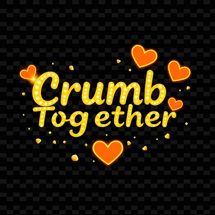 PSD bright crumb together text glows in warm yellow and orange with shini neon yummy typography designn