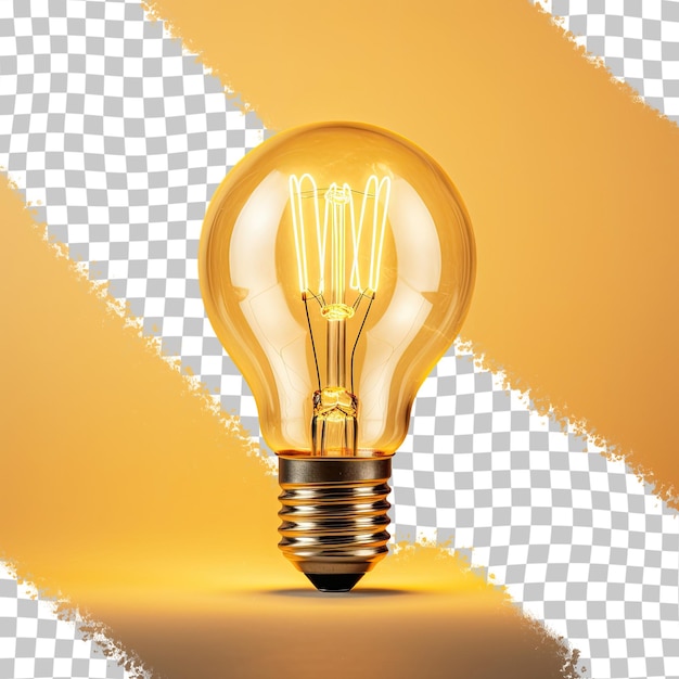 PSD bright golden bulb close up on transparent background