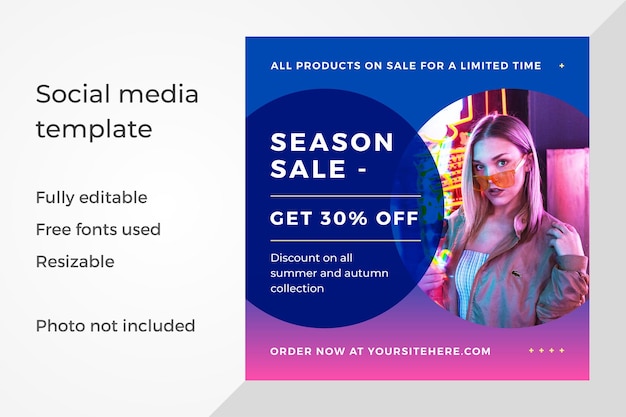 Bright gradient circle geometric sale discount seasonal offer social media post template