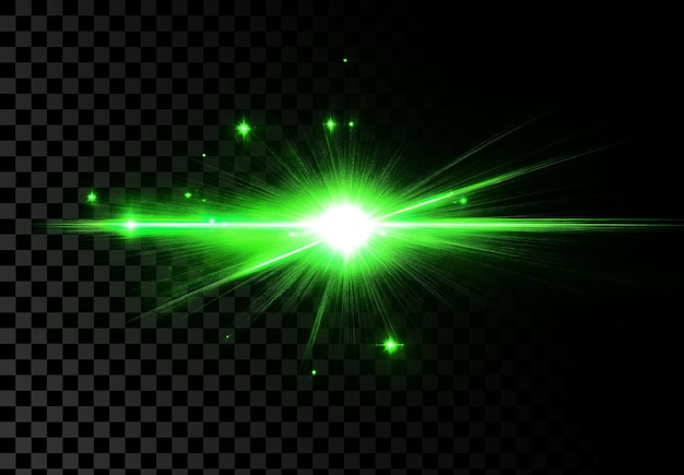 bright green laser beam on transparent background