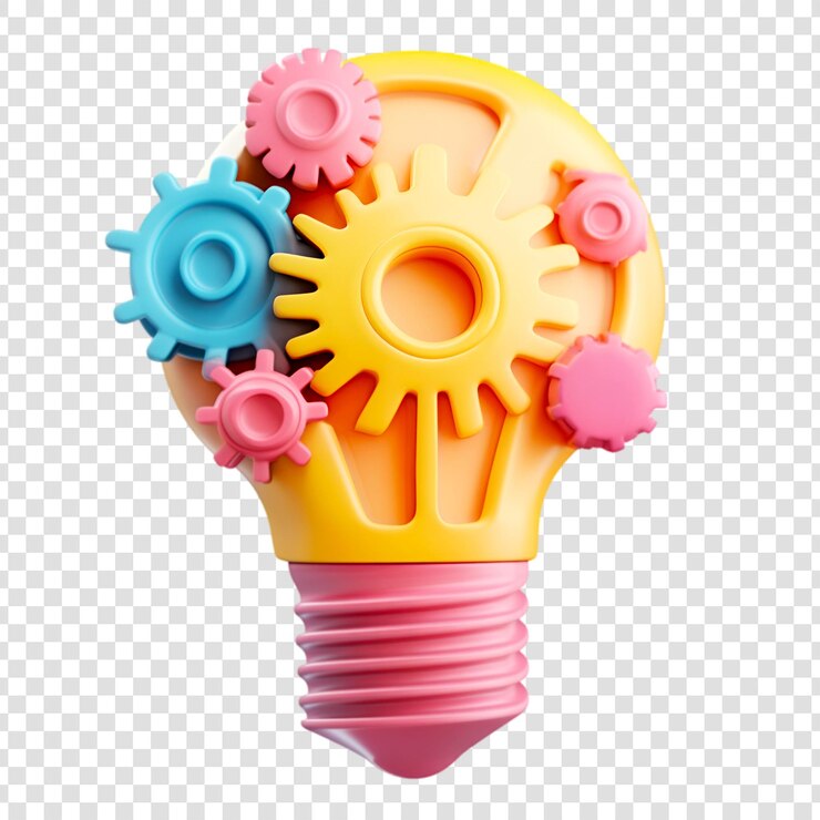 PSD bright idea gears turning creativity innovation colorful lightbulb