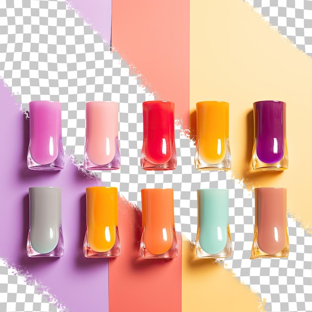 PSD bright nail polishes positioned on transparent background