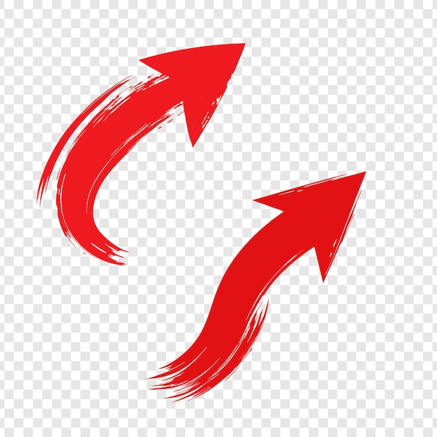 Bright red handdrawn arrow curving upwards ontansparent background
