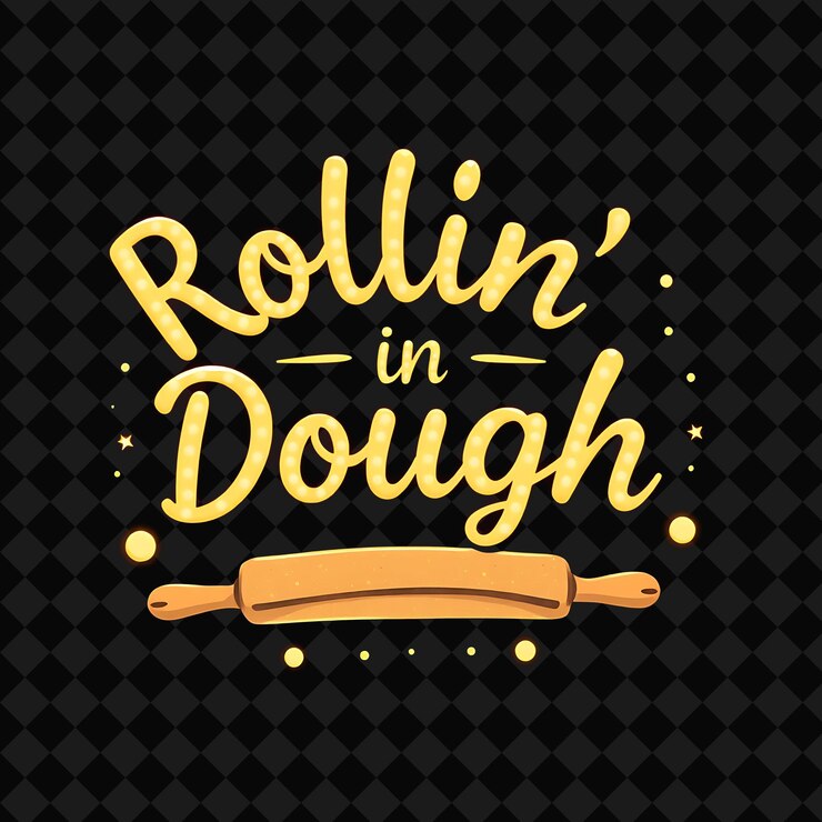 PSD bright rollin in dough tekst świeci w ciepłym beżowym i brązowym kolorze z s png inspirowanym neonowym dekoracją żywności