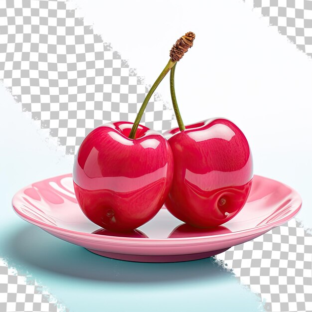 PSD bright saucer with a cherry isolated on a transparent background