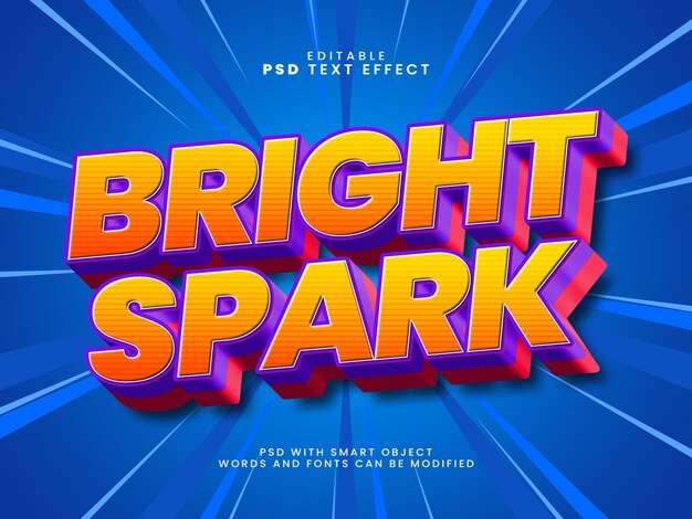 Bright spark 3d editable text effect style