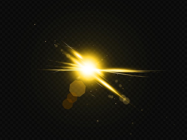 PSD bright yellow lens flares light effect on a transparent background