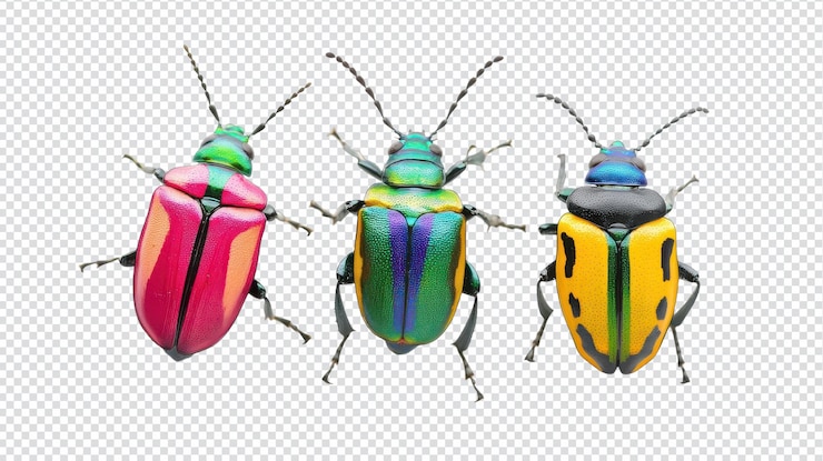 PSD brightly colored beetles isolated on transparent background ideal for nature studies and educational purpose
