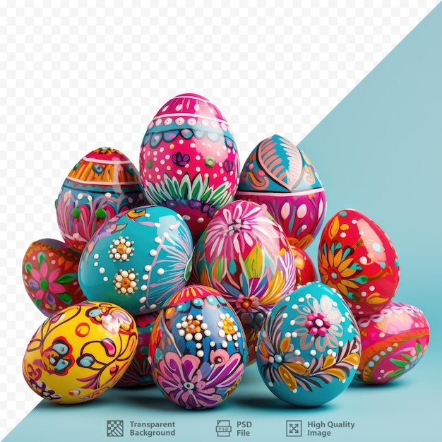 PSD brightly colored easter eggs on a transparent background representing the holiday