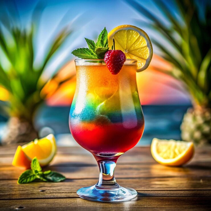 PSD a brightly colorful cocktail on transperent background