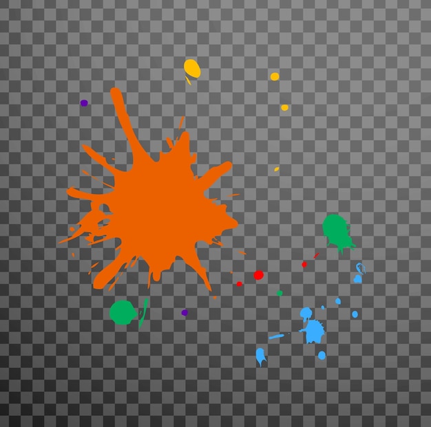 Brightly colour paint splats on a transparent background