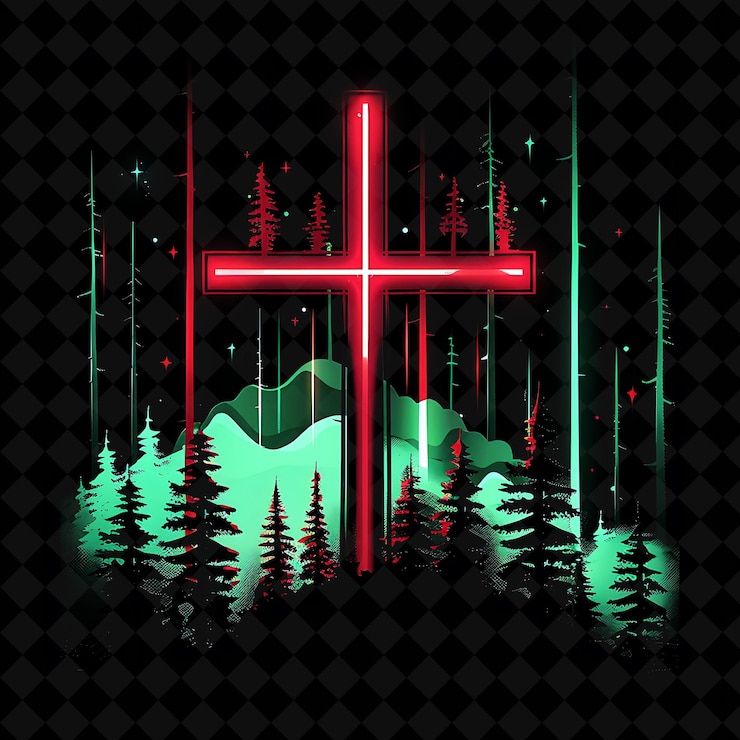 PSD brilliant neon parallel universe forest inside a silhouette png neon artistic landscape