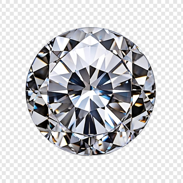 PSD brilliant round cut diamond gemstone sparkling facets jewelry isolated on transparent