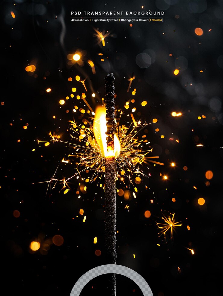 PSD the brilliant spark produced when a firework stick is lit