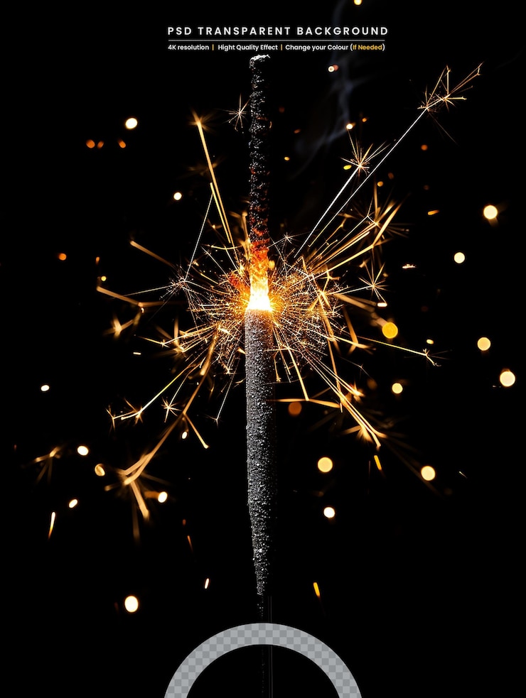 PSD the brilliant spark produced when a firework stick is lit
